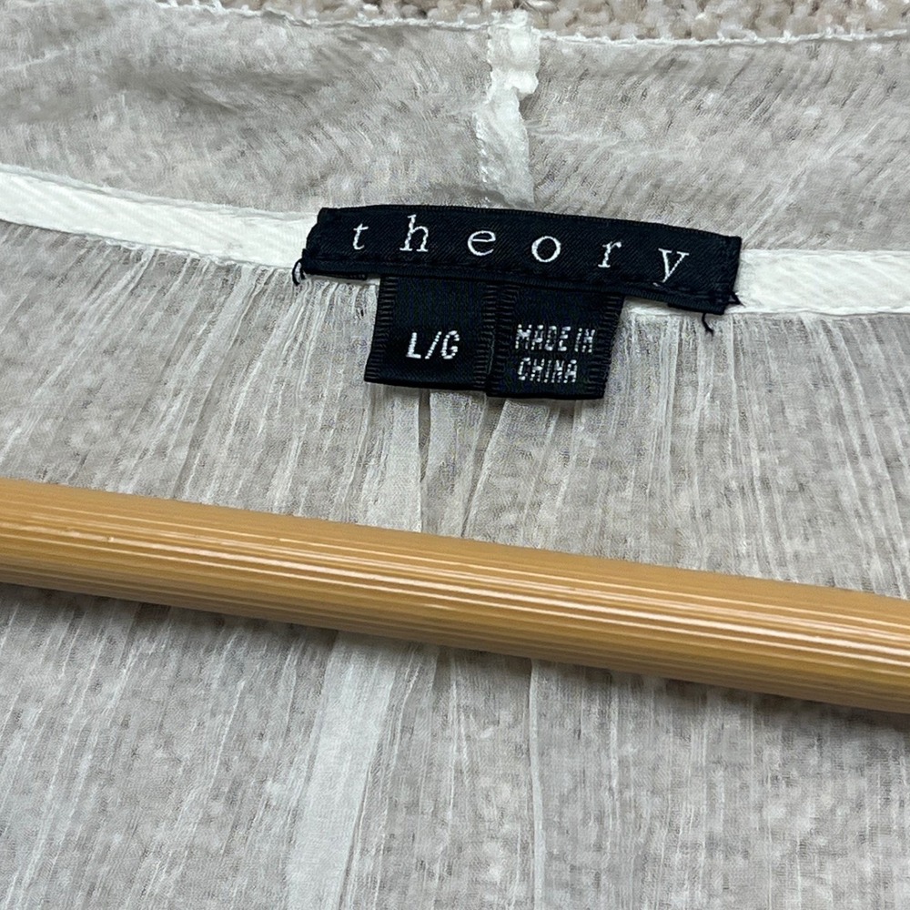 Theory White Sheer Pintuck Pleated Button Front Blouse Top Large Romantic Gauze - Picture 3 of 10